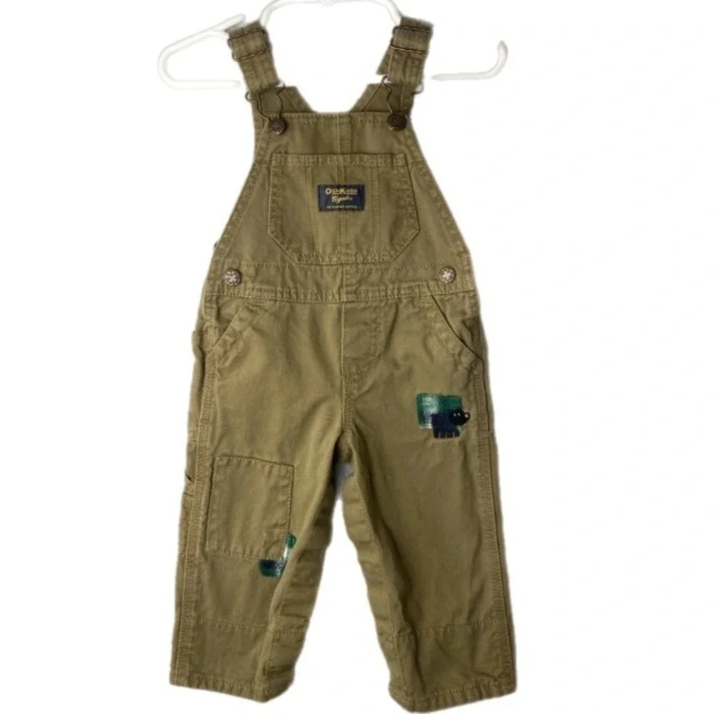OshKosh B'gosh Overalls 9 Months Baby Boys Olive Green Elephant‎ Patch Baby
